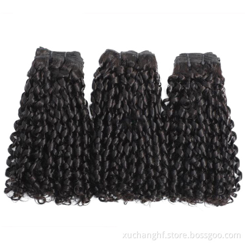 Hanfan 10a 11a Fumi Super Double Drawn Virgin Indian Human Hair Pixie Curls 3 Bundles with Lace Frontal Closure
